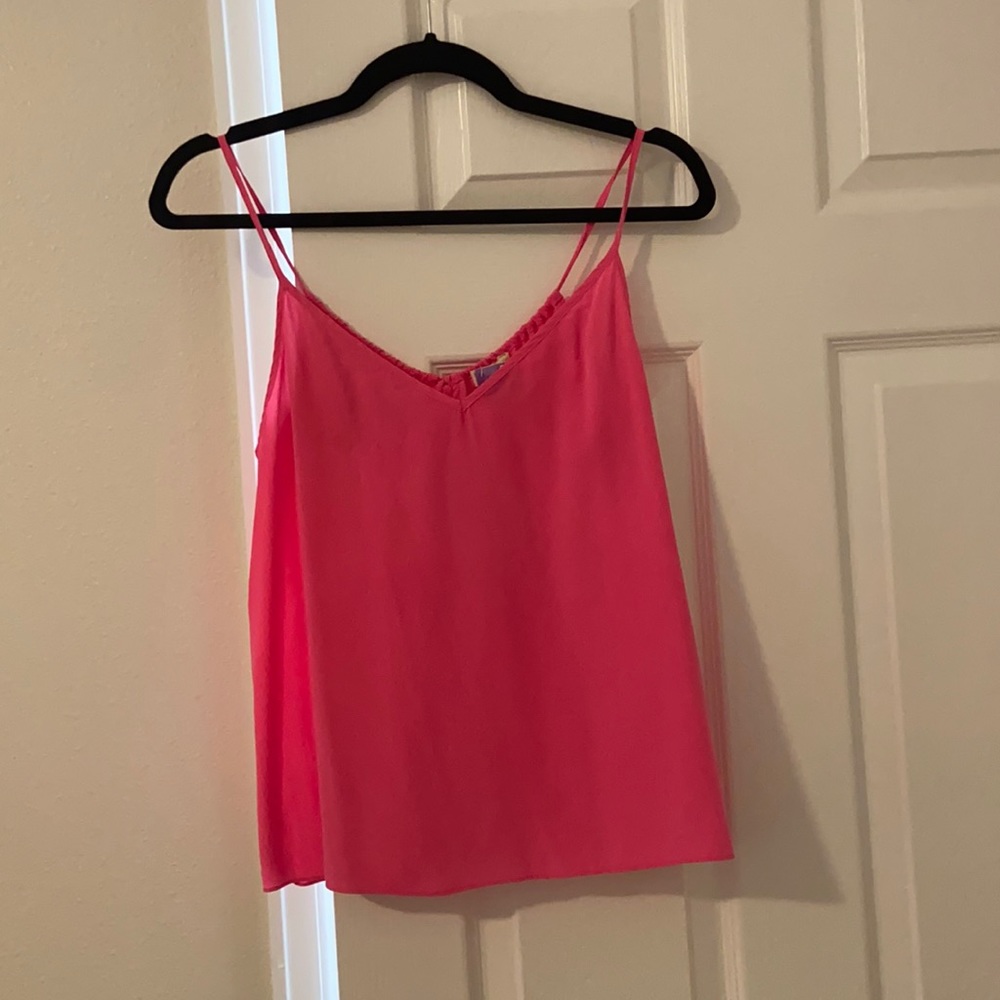 Chelsea Flower hot pink silk tank with adjustable back draping. Size M